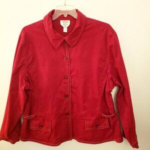 Talbots Red Velvet Trim Cotton Blend Jacket with Side Ties and Pockets  24W EUC